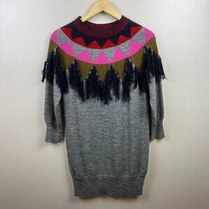 Vanessa Bruno Athe Fringe Sweater Dress Size Small Gray Alpaca Wool Fair Isle